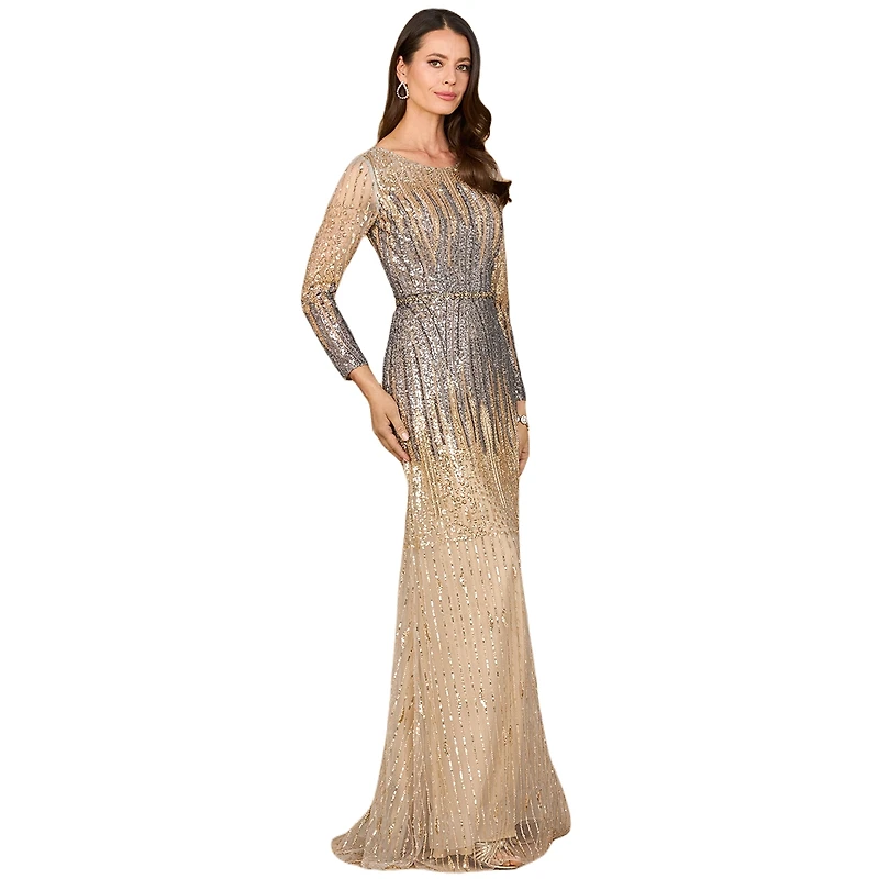 Lara Women's Mermaid, Beaded Long Sleeve Gown