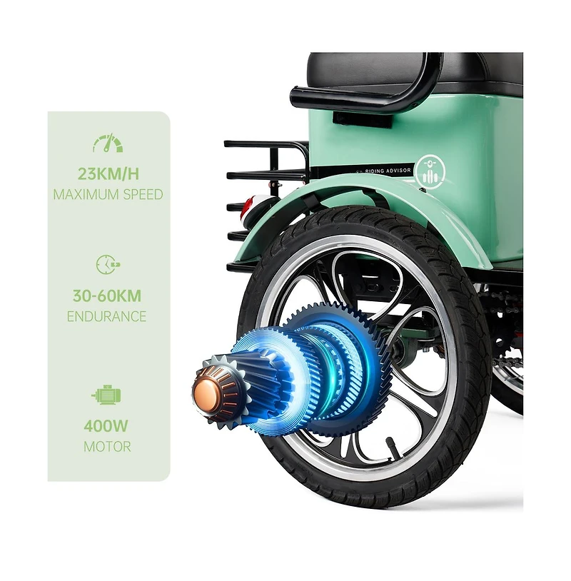 Artudatech 400W 48V 12A Elder Electric folding trike 3 wheel e-bike with Rear Seat