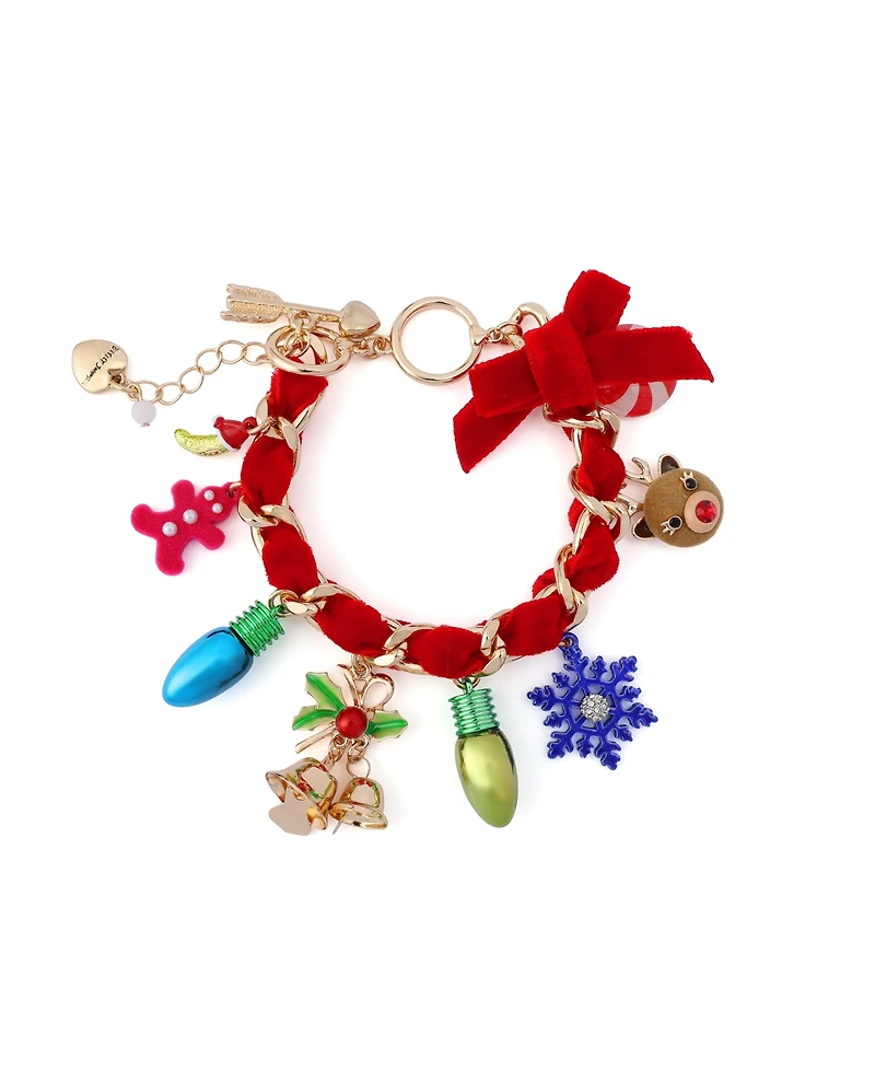 Betsey Johnson Faux Cultivated Pearl Santa Baby Charm Bracelet