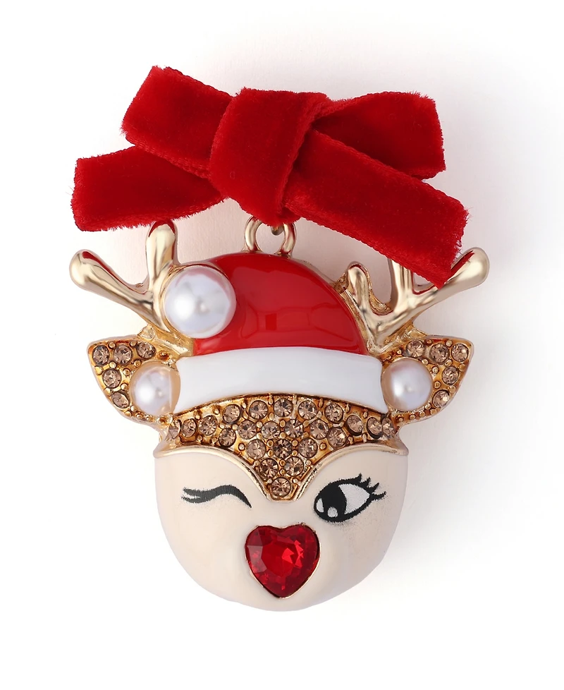 Betsey Johnson Faux Stone Santa Baby Reindeer Brooch