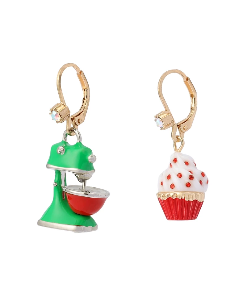 Betsey Johnson Faux Stone Santa Baby Cupcake Mixer Drop Earrings