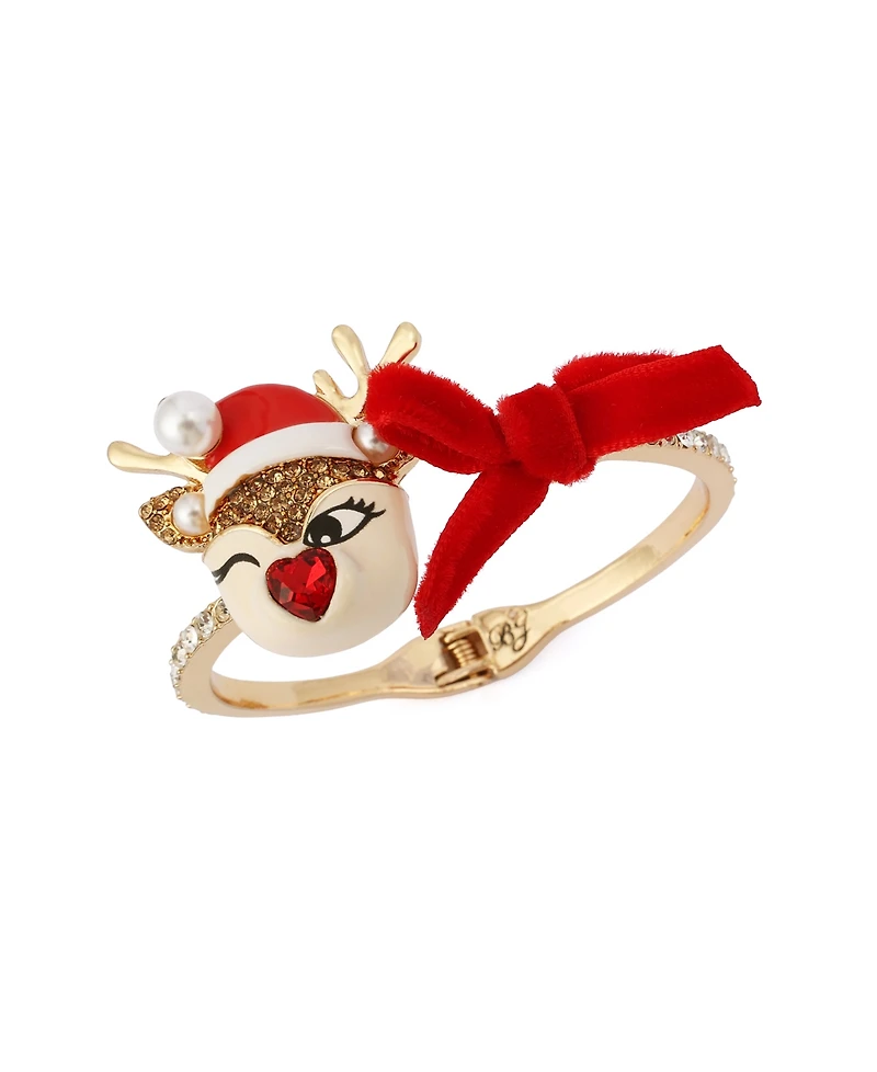Betsey Johnson Faux Stone Santa Baby Reindeer Bow Bangle Bracelet