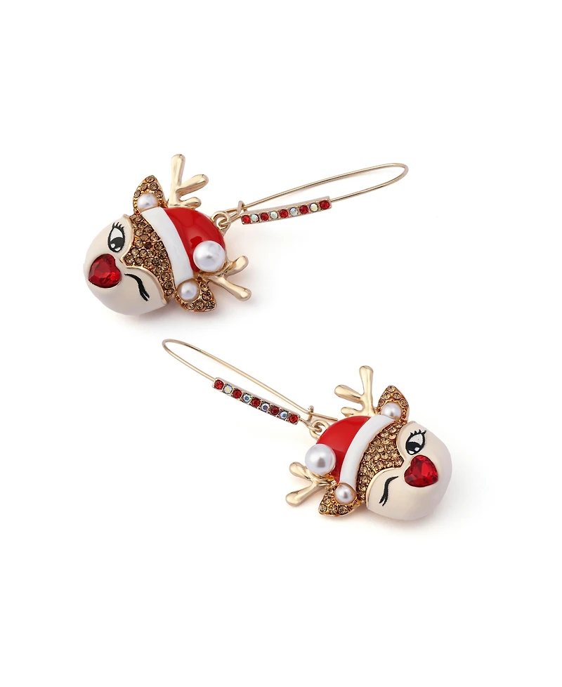Betsey Johnson Faux Stone Santa Baby Reindeer Drop Earrings