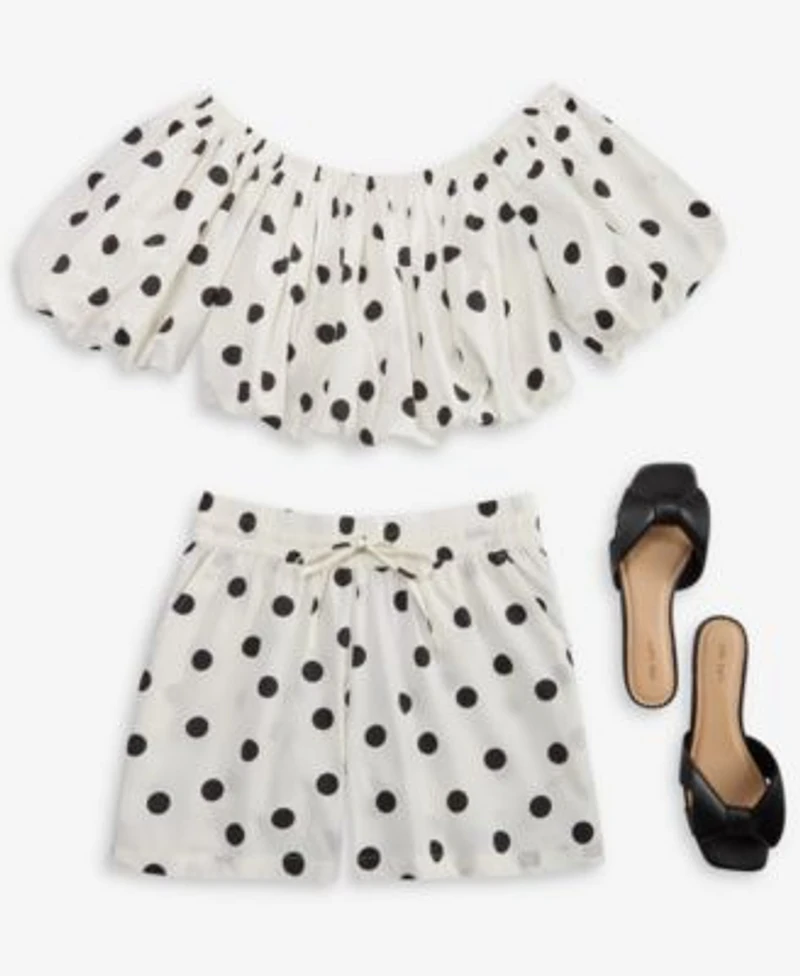 On 34th Womens Polka Dot Bubble Top Pull On Shorts Macys Exclusive