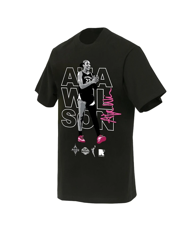 Round21 Men's and Women's A'ja Wilson Black Las Vegas Aces Poster T-Shirt