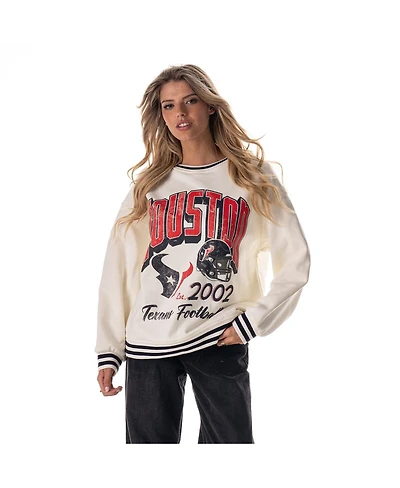 The Wild Collective Women's Cream Houston Texans Oversized Vintage French Terry Sweatshirt