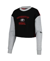 Hype and Vice Women's Black Georgia Bulldogs Color block Rookie Crew Pullover Sweatshirt