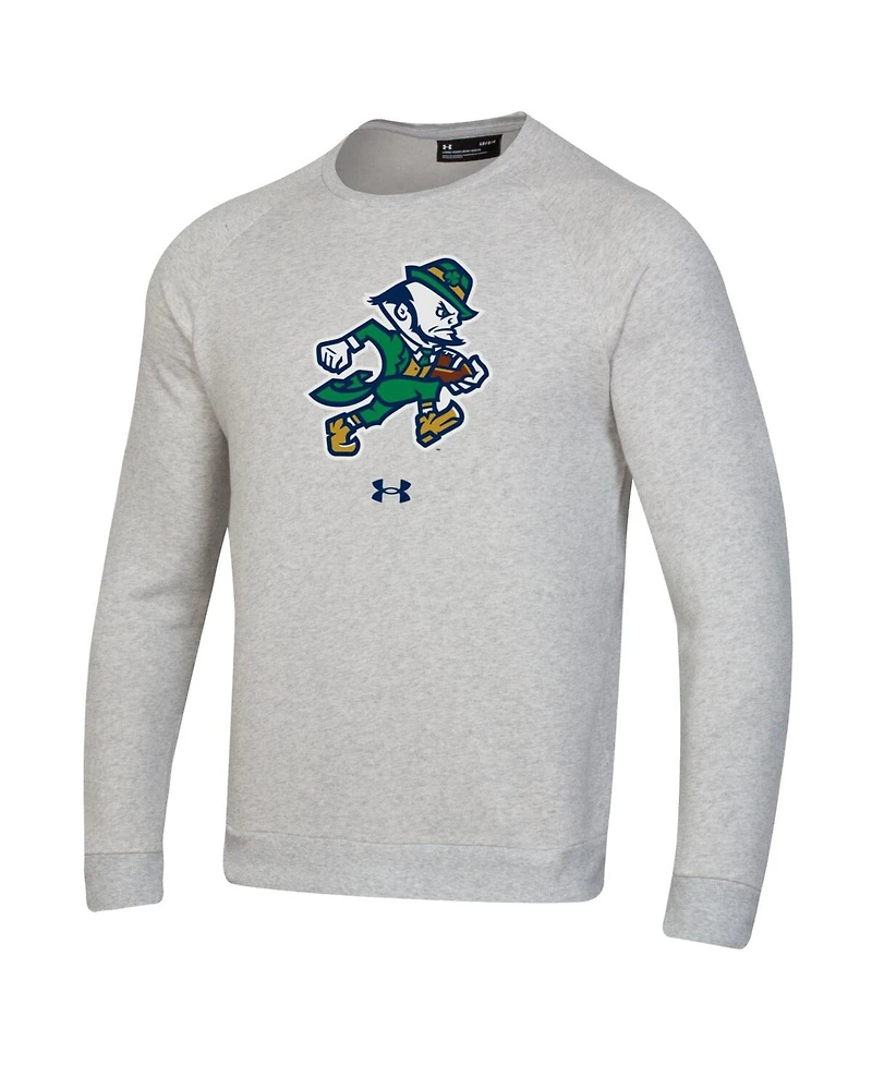 Under Armour Men's Gray Notre Dame Fighting Irish Leprechaun Rival Raglan Fleece Crew Neck Sweatshirt