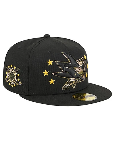 New Era Men's Black San Jose Sharks Military Appreciation Digital Camo Stars 59FIFTY Fitted Hat