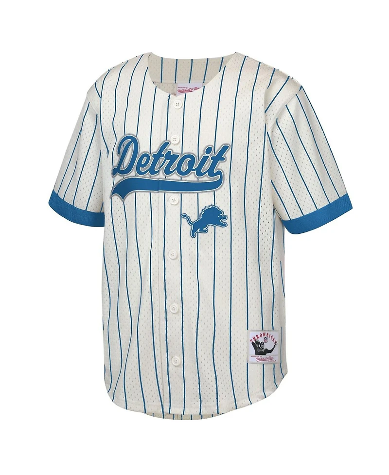 Mitchell & Ness Big Boys and Girls Barry Sanders Cream Detroit Lions Retired Player Name Number Baseball Jersey
