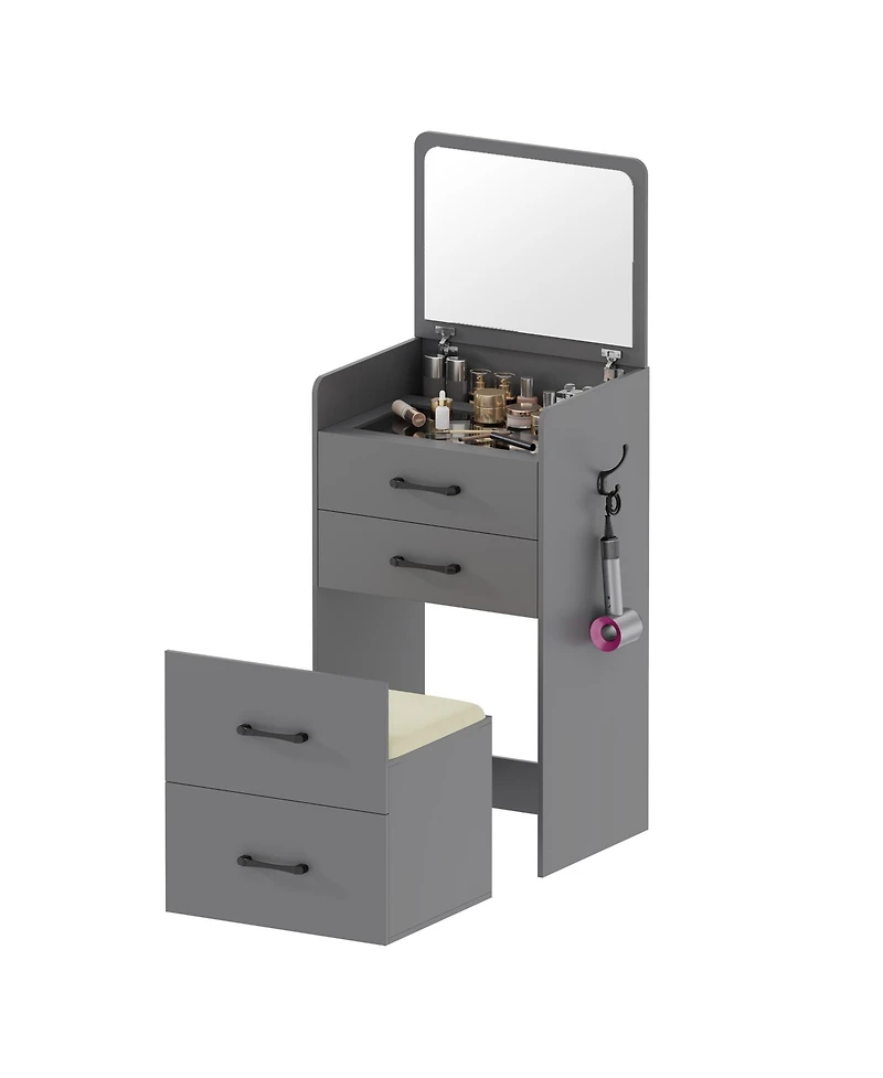 Vlsrka 3-in-1 Vanity Desk with Flip Mirror, Glass Top, 3 Drawers