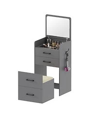 Vlsrka 3-in-1 Vanity Desk with Flip Mirror, Glass Top, 3 Drawers