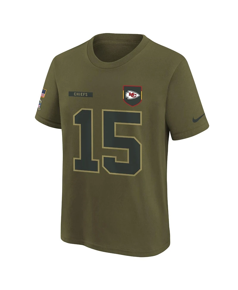 Nike Big Boys and Girls Patrick Mahomes Olive Kansas City Chiefs 2025 Salute to Service Name Number T-Shirt