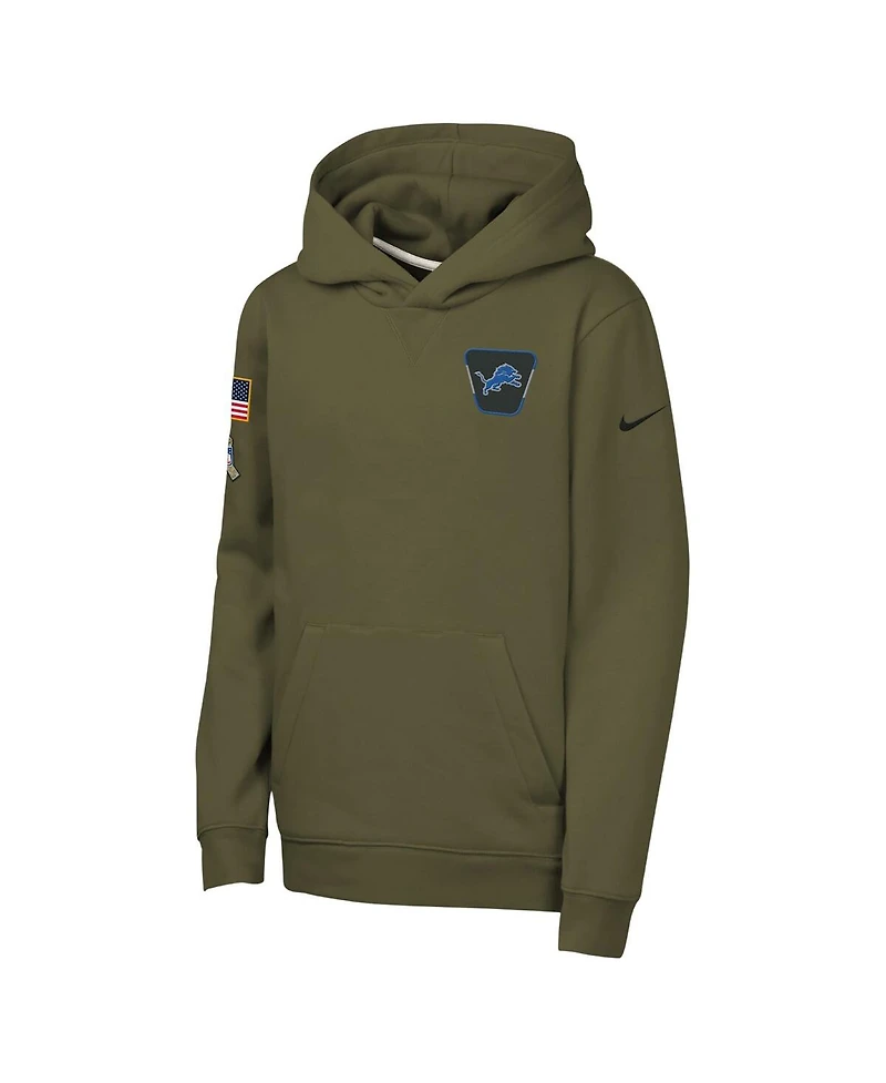 Nike Big Boys and Girls Olive Detroit Lions 2025 Salute to Service Club Fleece Hoodie
