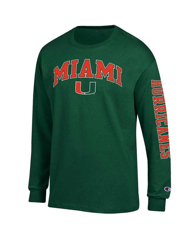 Champion Men's Green Miami Hurricanes Arch Over Logo 2-Hit Long Sleeve T-Shirt