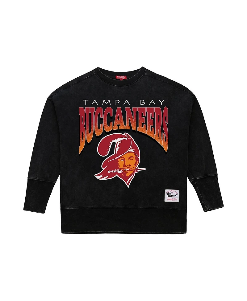 Mitchell & Ness Women's Black Tampa Bay Buccaneers Delineate Mineral Wash Crewneck Sweatshirt
