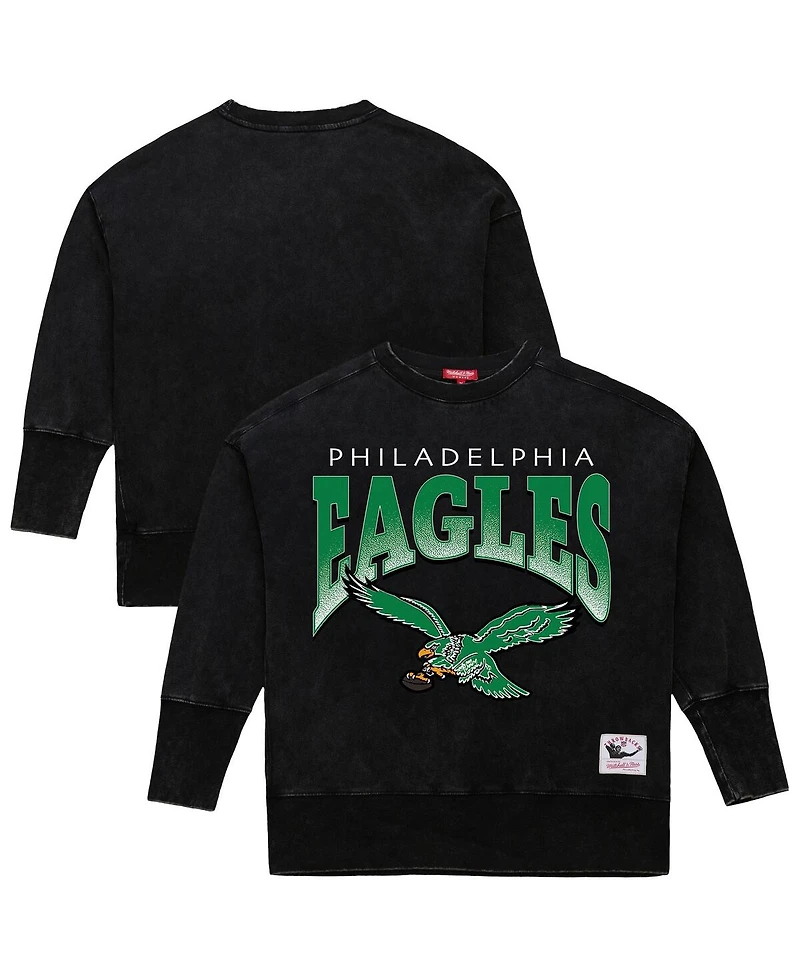 Mitchell & Ness Women's Black Philadelphia Eagles Delineate Mineral Wash Crewneck Sweatshirt