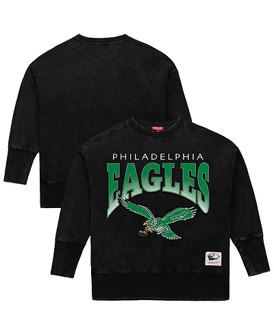 Mitchell & Ness Women's Black Philadelphia Eagles Delineate Mineral Wash Crewneck Sweatshirt