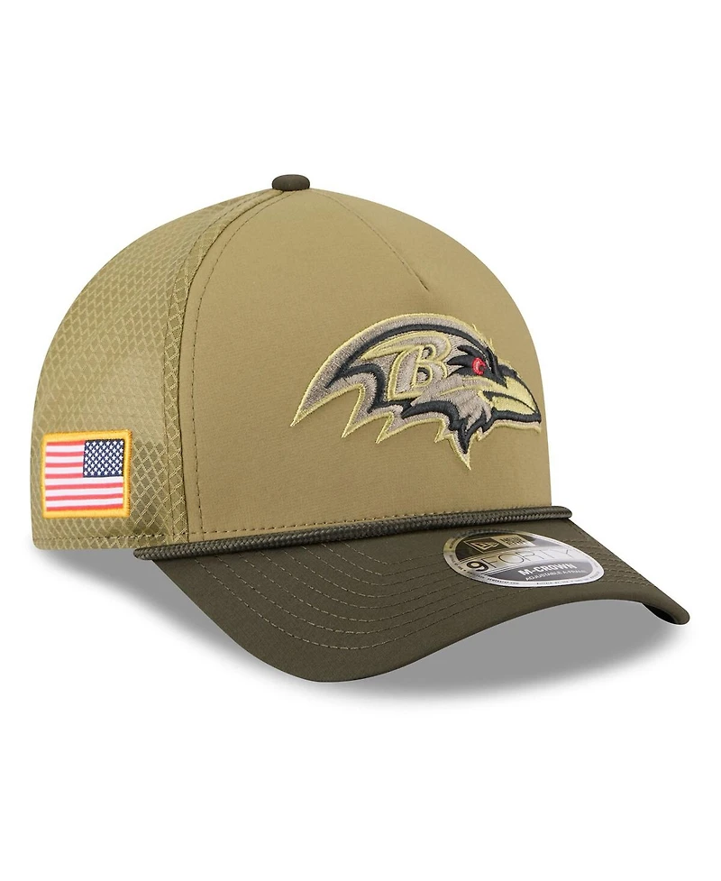 New Era Big Boys and Girls Green/Dark Green Baltimore Ravens 2025 Salute to Service 9FORTY A-Frame Adjustable Hat