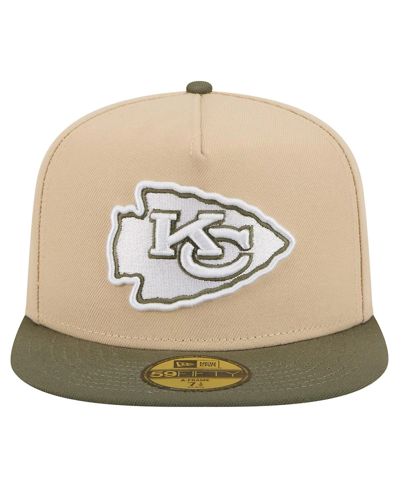 New Era Men's Light Beige/Olive Kansas City Chiefs Color Pack A-Frame 59FIFTY Fitted Hat