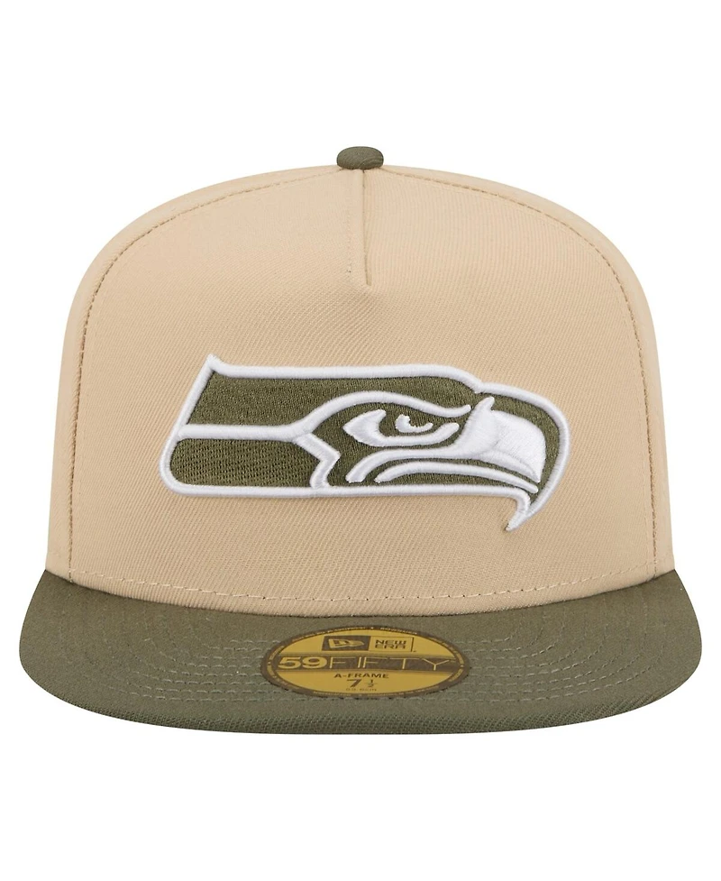 New Era Men's Beige/Olive Seattle Seahawks Color Pack A-Frame 59FIFTY Fitted Hat