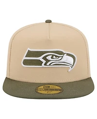 New Era Men's Beige/Olive Seattle Seahawks Color Pack A-Frame 59FIFTY Fitted Hat