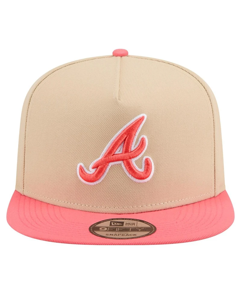 New Era Men's Light Beige/ Atlanta Braves Color Pack A-Frame 9FIFTY Snapback Hat
