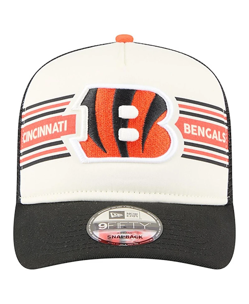 New Era Men's Cream/Black Cincinnati Bengals Banner A-Frame 9FIFTY Trucker Snapback Hat