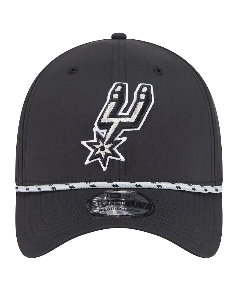 New Era Men's Black San Antonio Spurs Featherweight Poly Rope Flex 39Thirty Hat