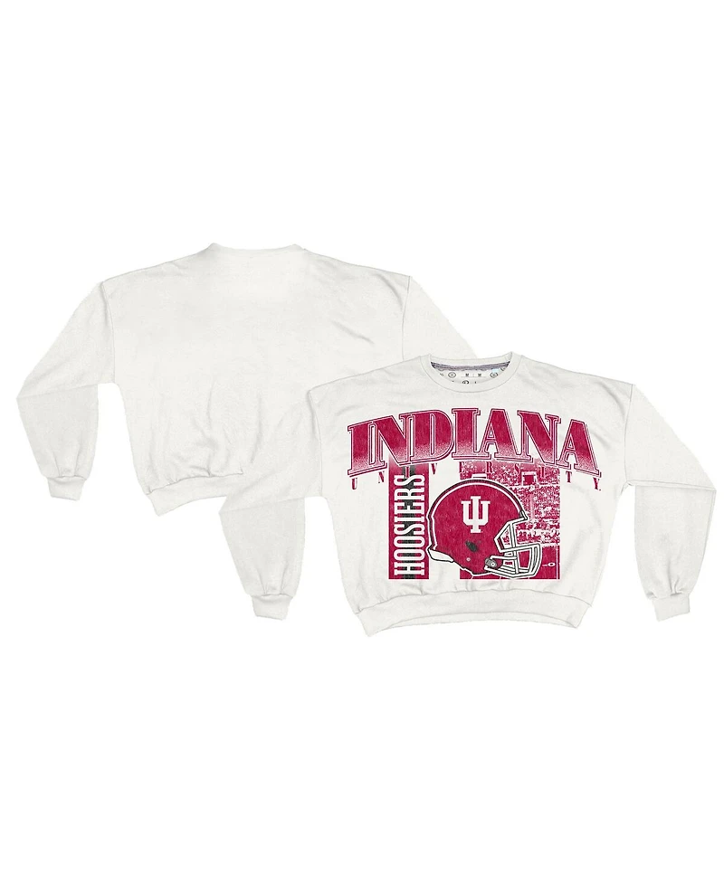 Pressbox Women's White Indiana Hoosiers Oversized Janice Retro Waist-Length Sweatshirt