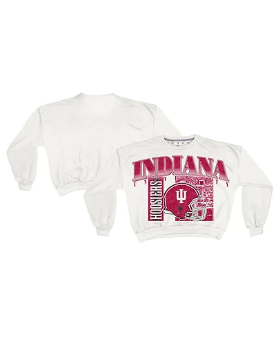 Pressbox Women's White Indiana Hoosiers Oversized Janice Retro Waist-Length Sweatshirt