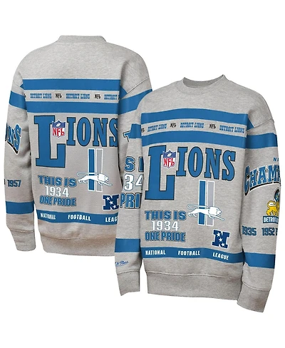 Mitchell & Ness Big Boys and Girls Gray Detroit Lions Throwback All-Over Print Fleece Sweatshirt