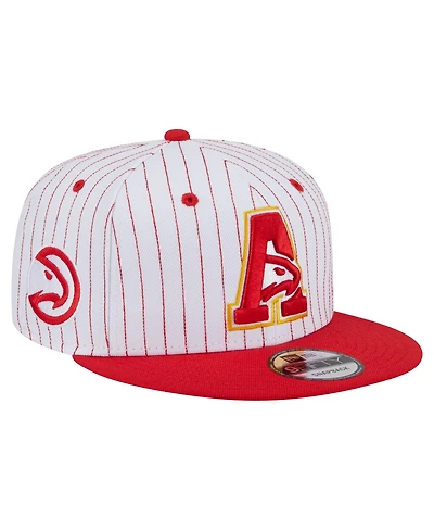 New Era Men's White/Red Atlanta Hawks Deceptor Pinstripe 9FIFTY Snapback Hat