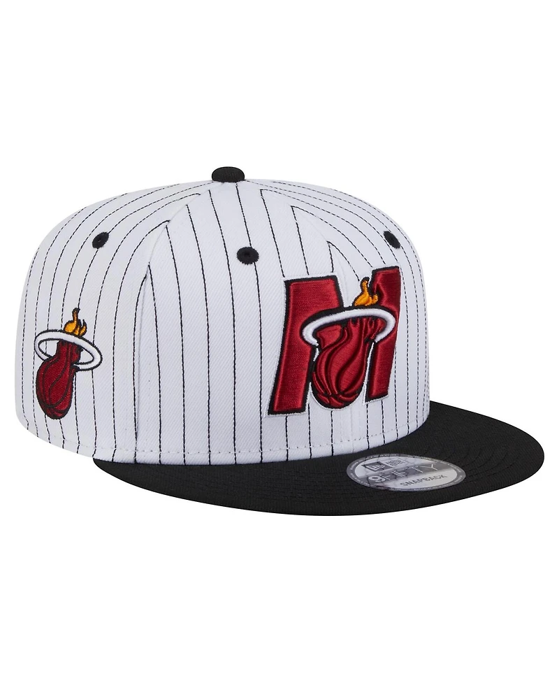 New Era Men's White/Black Miami Heat Deceptor Pinstripe 9FIFTY Snapback Hat