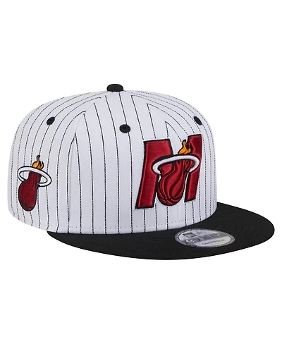 New Era Men's White/Black Miami Heat Deceptor Pinstripe 9FIFTY Snapback Hat