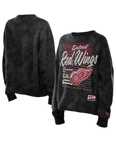 New Era Women's Black Detroit Red Wings Oversized Throwback Mineral Wash Sweatshirt