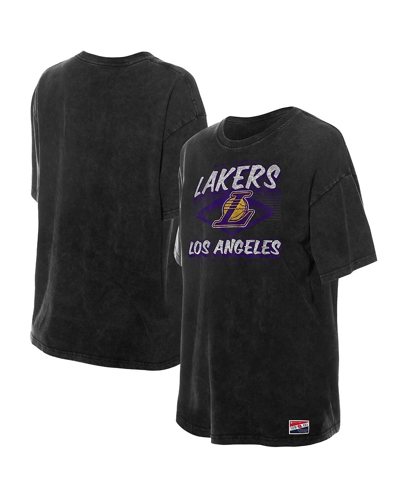 New Era Women's Black Los Angeles Lakers Throwback Mineral Wash Oversized T-Shirt