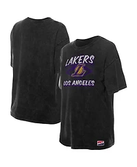 New Era Women's Black Los Angeles Lakers Throwback Mineral Wash Oversized T-Shirt