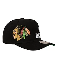 Mitchell & Ness Men's Black Chicago Blackhawks Busted Logo Wordmark Wrap Around Pro Pinch Adjustable Hat