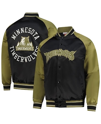 Mitchell & Ness Men's Olive/Black Minnesota Timberwolves Clutch Satin Raglan Full-Snap Jacket