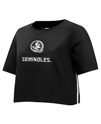 Pro Standard Women's Black Florida State Seminoles Rhinestone Cultivated-Pearl Boxy Cropped T-Shirt