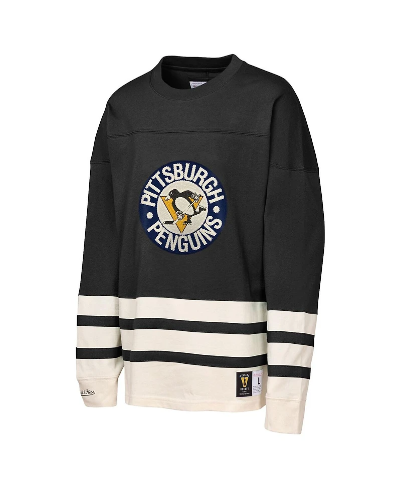 Mitchell & Ness Big Boys and Girls Black Pittsburgh Penguins Chainstitch Heavyweight Long Sleeve T-Shirt