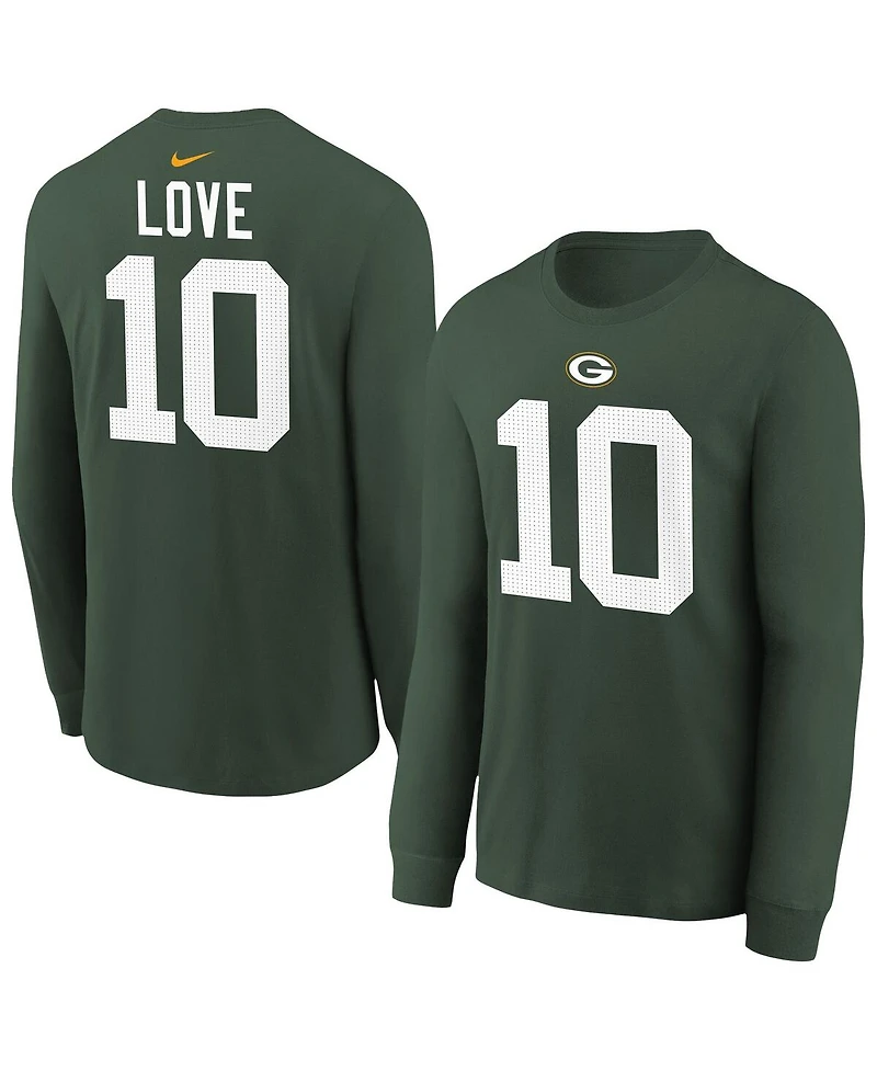 Nike Big Boys and Girls Jordan Love Green Bay Packers Player Name Number Long Sleeve T-Shirt