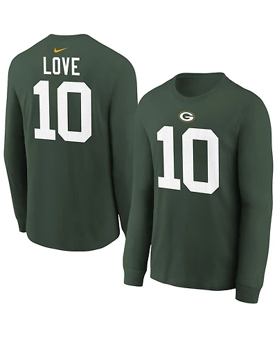 Nike Big Boys and Girls Jordan Love Green Bay Packers Player Name Number Long Sleeve T-Shirt