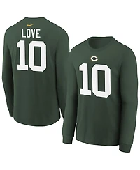 Nike Big Boys and Girls Jordan Love Green Bay Packers Player Name Number Long Sleeve T-Shirt
