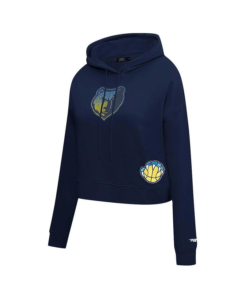 Pro Standard Women's Navy Memphis Grizzlies Jewels Cropped Pullover Hoodie