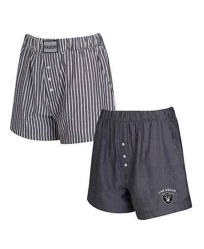 Concepts Sport Women's 2-Pack Charcoal Las Vegas Raiders Stripes and Solids Boxer Shorts Set
