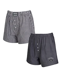 Concepts Sport Women's 2-Pack Charcoal Las Vegas Raiders Stripes and Solids Boxer Shorts Set