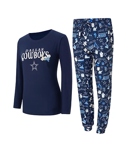 Concepts Sport Women's 2-Piece College Navy Dallas Cowboys Chestnut Long Sleeve T-Shirt and Pants Sleep Set