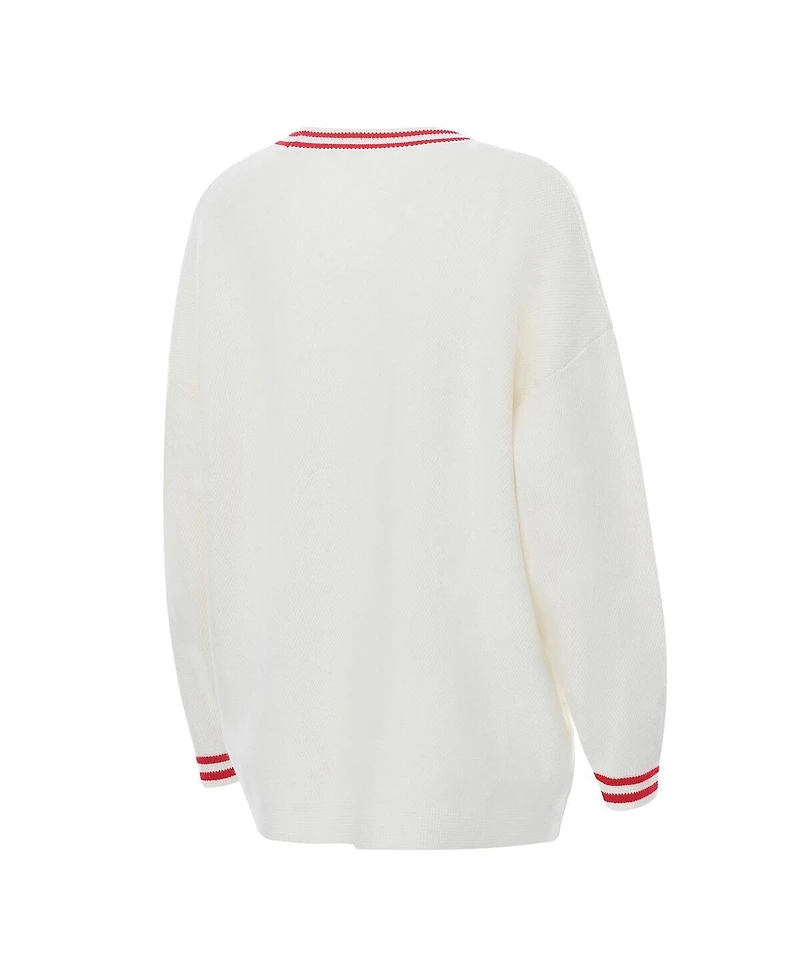 ZooZatz Women's Cream Georgia Bulldogs Striped Knit Button-Up Cardigan Sweater